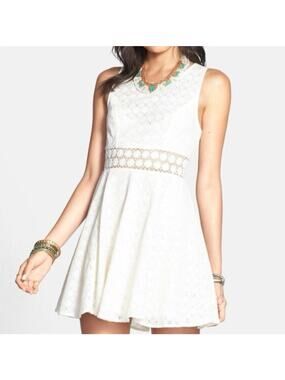 Free People Womens 4 Cream Eyelet Daisy Floral Sheer Waist Sleeveless Mini Dress